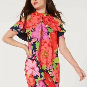 TRINA TURK Floral Ruffled Cold-shoulder Sheath Dress Size 6